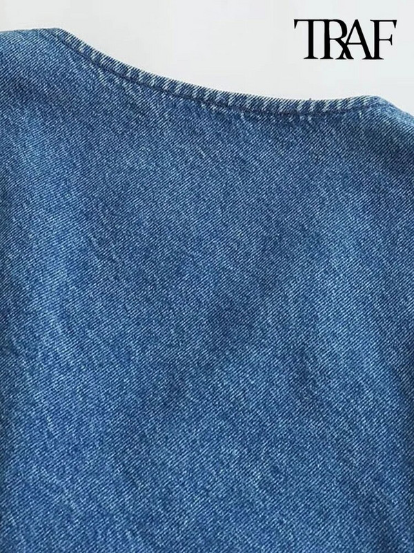 Γυναικείο τζιν γιλέκο μπροστινό μπροστινό κουμπάκι Vintage V λαιμόκοψη Αμάνικο γυναικείο πανωφόρι Κομψό φανελάκι