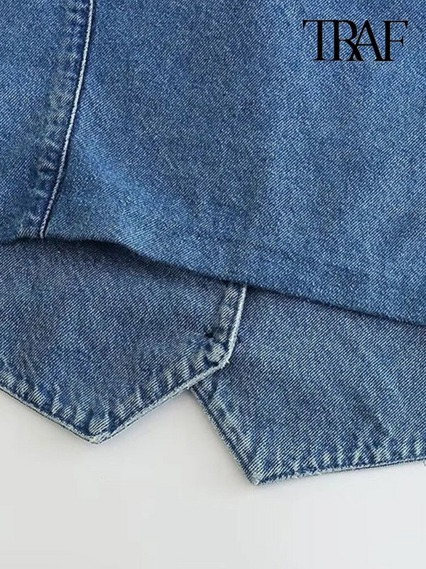 Γυναικείο τζιν γιλέκο μπροστινό μπροστινό κουμπάκι Vintage V λαιμόκοψη Αμάνικο γυναικείο πανωφόρι Κομψό φανελάκι