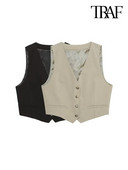 TRAF naiste moe ees, nööbiga kärbitud liibuv vest V kaelusega varrukateta naiste ülerõivad šikk vestiga topsid