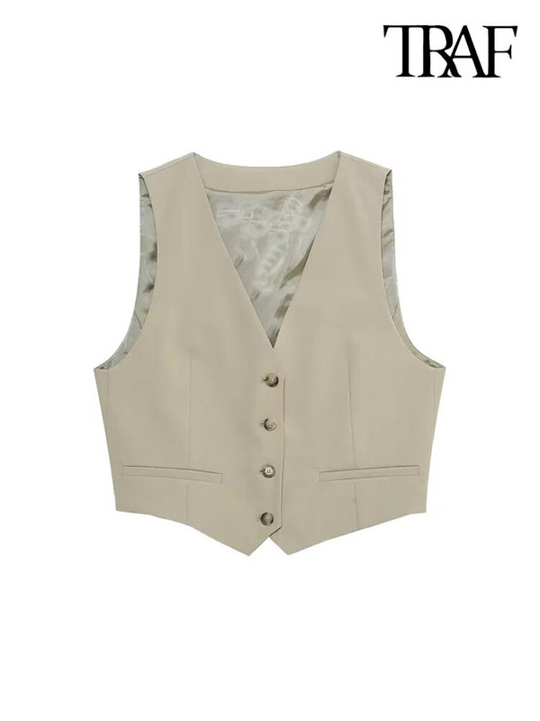 TRAF naiste moe ees, nööbiga kärbitud liibuv vest V kaelusega varrukateta naiste ülerõivad šikk vestiga topsid