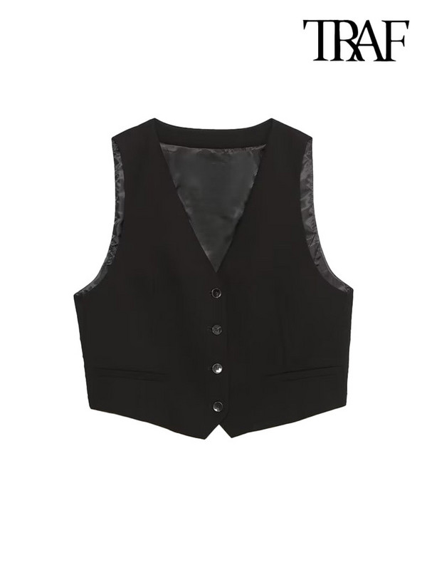 TRAF naiste moe ees, nööbiga kärbitud liibuv vest V kaelusega varrukateta naiste ülerõivad šikk vestiga topsid
