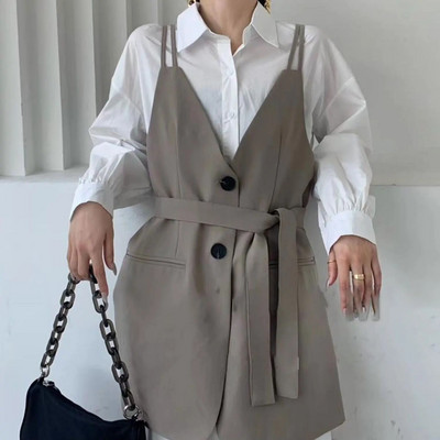 Γυναικεία γιλέκα Ρυθμιζόμενη μέση δημιουργικότητα Απλό κουμπί Δημοφιλείς τσέπες Όλα ταίριασμα κορεατικού στυλ Spring Office Lady Breathable Ins