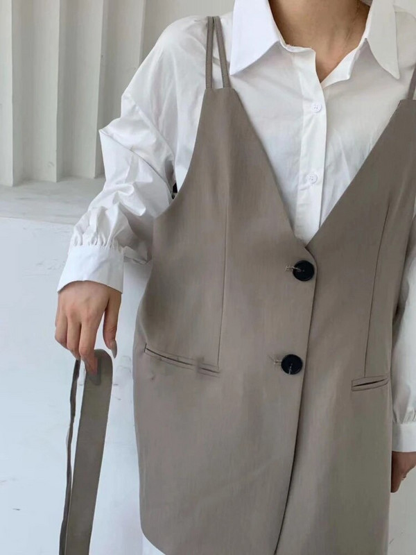 Γυναικεία γιλέκα Ρυθμιζόμενη μέση δημιουργικότητα Απλό κουμπί Δημοφιλείς τσέπες Όλα ταίριασμα κορεατικού στυλ Spring Office Lady Breathable Ins