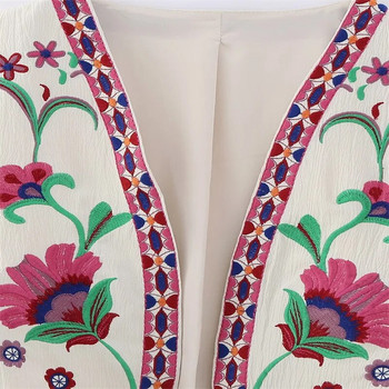 Дамска ретро флорална бродирана отворена жилетка Дамско яке с жилетка в национален стил Ежедневно ваканционно изрязване