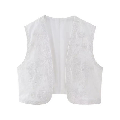 Naiste vanaaegne lilletikandiga avatud vest. Naiste rahvuslikus stiilis vest jakk - varustus vabaaja puhkusereis Crop top