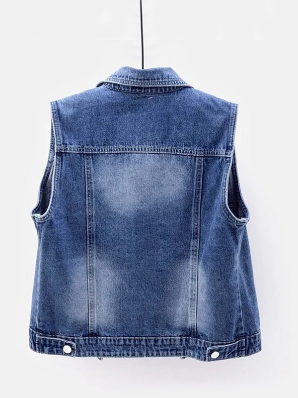 Uus Denim Naiste Vest Luksuslikud Pärlid Mood Rebenenud Sügisteksad Jope Varrukateta Avar lühike mantel põhjuslikud vestid 5XL