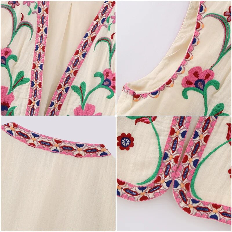 Νέο vintage φλοράλ κεντημένα γιλέκα Γυναικείο καλοκαιρινό αμάνικο μπουφάν μόδας Casual V λαιμόκοψη Γυναικείο κοντό τοπ 2023