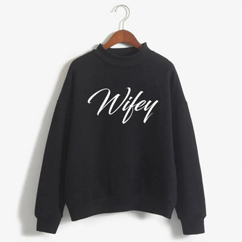 Wifey letters Print Дамски суитшърт Корейски плетен пуловер с О-образно деколте Дебел есенен зимен бонбонен цвят Свободни дамски дрехи