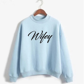 Wifey letters Print Дамски суитшърт Корейски плетен пуловер с О-образно деколте Дебел есенен зимен бонбонен цвят Свободни дамски дрехи