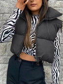 2023, valge vabaaja naine, must lahtine lühike vest, naiste mood, ühevärviline, naiste sügis, soe, paks varrukateta jakk