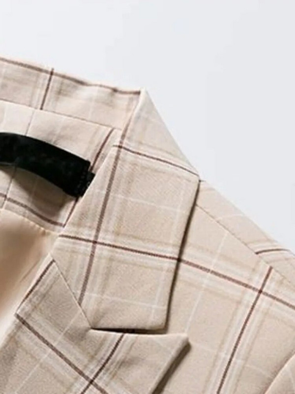 Μικρό κοστούμι παλτό Γυναικείο μικρό κοστούμι Γυναικείο λεπτό ροζ κοστούμι Μικρό δυτικό στυλ καρό casual