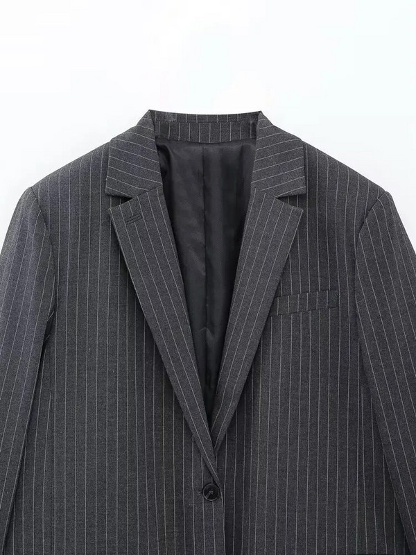 TRAF naiste triibuline jakk, 2022. aasta sügistalvine ülisuur naiste bleiser, pikkade varrukatega naiste bleiser, vabaaja bleiser