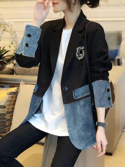 CJFHJE väike ülikonnajope Naiste kevad-sügis Disain Sense Niche Uus Korea mood Denim Ebaregulaarsete õmblustega top jakk naistele