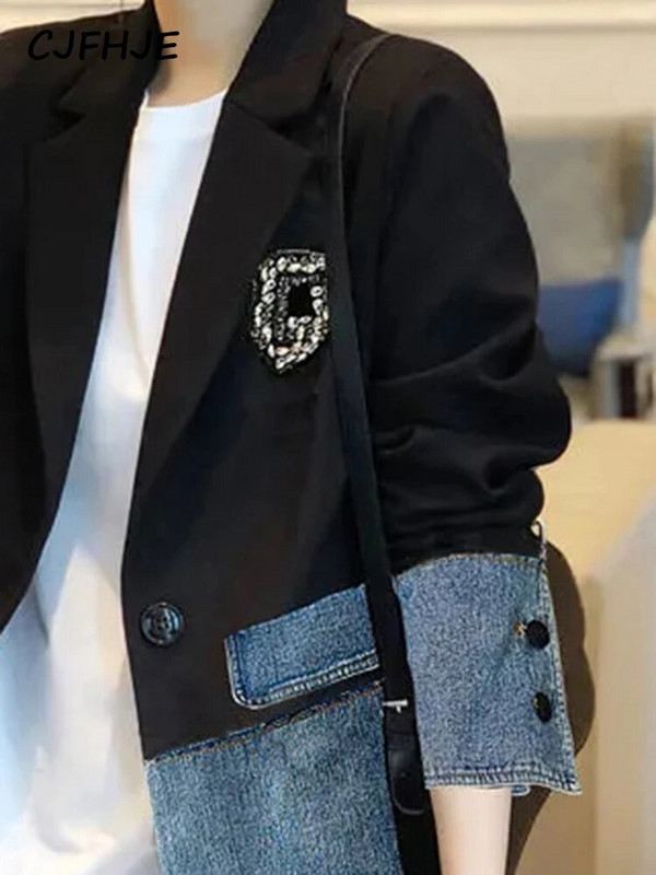 CJFHJE väike ülikonnajope Naiste kevad-sügis Disain Sense Niche Uus Korea mood Denim Ebaregulaarsete õmblustega top jakk naistele