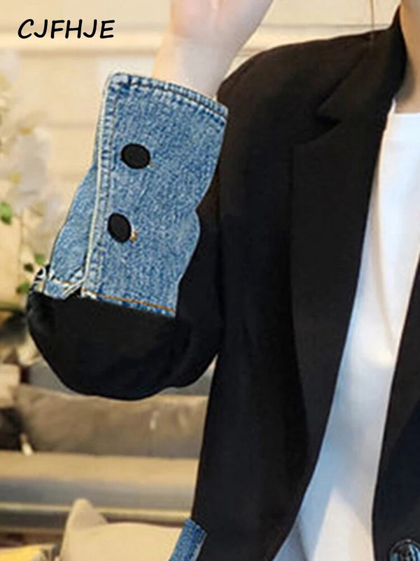 CJFHJE väike ülikonnajope Naiste kevad-sügis Disain Sense Niche Uus Korea mood Denim Ebaregulaarsete õmblustega top jakk naistele