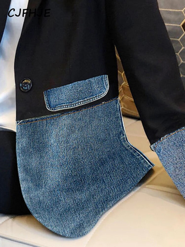 CJFHJE väike ülikonnajope Naiste kevad-sügis Disain Sense Niche Uus Korea mood Denim Ebaregulaarsete õmblustega top jakk naistele