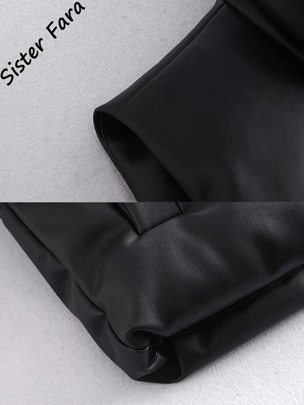 Sister Fara PU Δερμάτινο παλτό Γυναικείο Μαύρο σταντ γιακά Γιλέκα Γυναικεία Μόδα Φερμουάρ Κομψά φθινοπωρινά χειμωνιάτικα κοντά γιλέκα Γυναικείες κυρίες