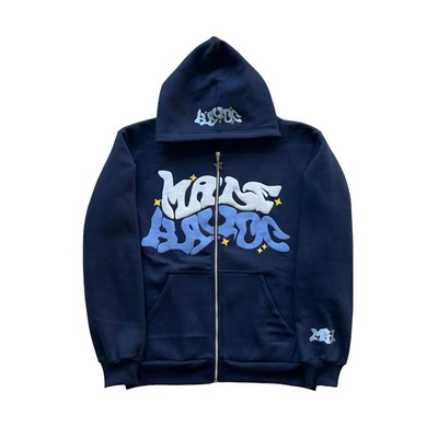 Y2K 2023 Euroopa ja Ameerika suur tänavasuurus vaba roosa trükimustriga tõmblukuga kapuuts Hip-hopi moesõprade peoriided