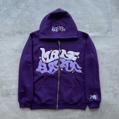 Y2K 2023 Euroopa ja Ameerika suur tänavasuurus vaba roosa trükimustriga tõmblukuga kapuuts Hip-hopi moesõprade peoriided