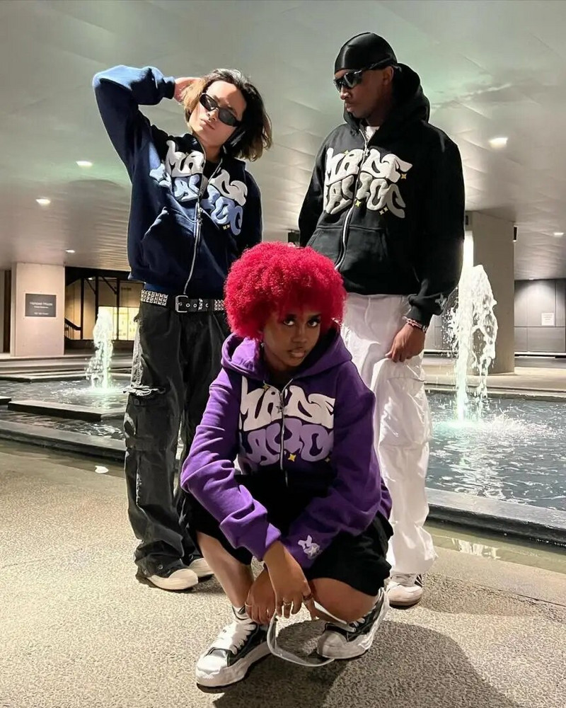 Y2K 2023 Euroopa ja Ameerika suur tänavasuurus vaba roosa trükimustriga tõmblukuga kapuuts Hip-hopi moesõprade peoriided