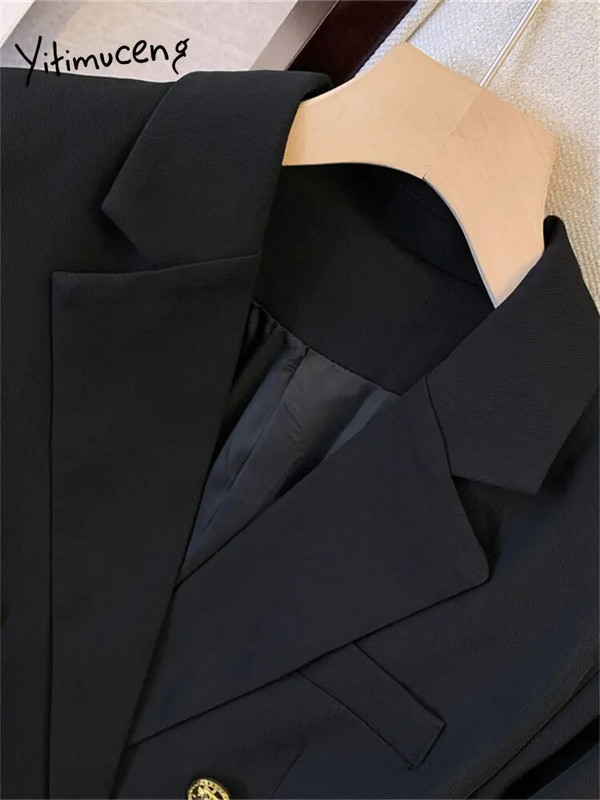 Yitimuceng Fashion Blazers για Γυναικεία Μπουφάν 2023 Νέα Άνοιξη Καλοκαίρι Γυναικεία Μακριά Παλτό Γυναικεία Μακριά Πανωφόρια με Διπλό Στήθος