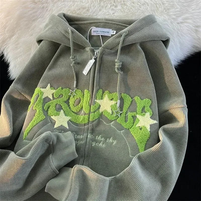 Hoodie s kapuljačom s izvezenim slovima Y2K Ženska jesen-zima Vintage velika majica s patentnim zatvaračem Harajuku jakna s kapuljačom dugih rukava Odjeća