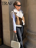 TRAF 2023 sügisene naistemood kunstnahast lambavill lapiga varrukateta vest jakk tihendav soe lukuga vestid mantel