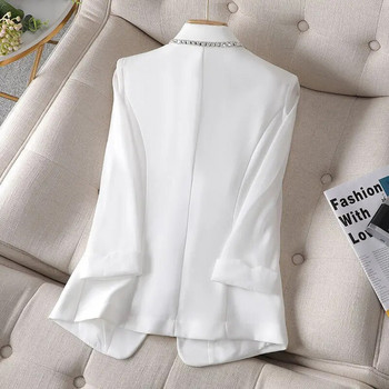 Rhinestone White Coat Long Casual Blazers Korean Jacket για Γυναικεία Πολυτελή Γυναικεία Ρούχα Δωρεάν αποστολή Άδεια αποστολής 2023 Blazer