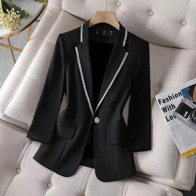 Rhinestone White Coat Long Casual Blazers Korean Jacket για Γυναικεία Πολυτελή Γυναικεία Ρούχα Δωρεάν αποστολή Άδεια αποστολής 2023 Blazer