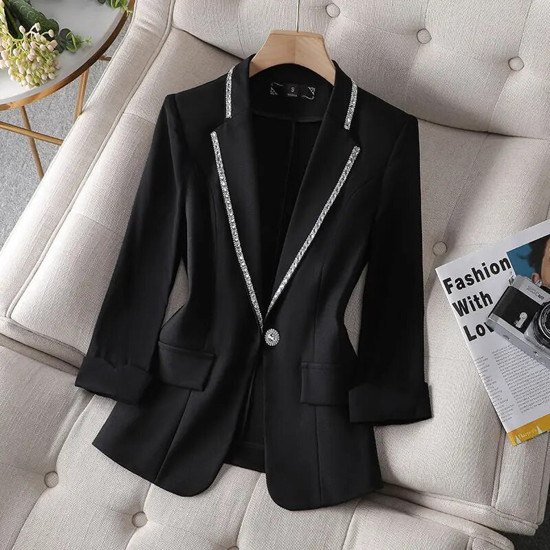 Rhinestone White Coat Long Casual Blazers Korean Jacket για Γυναικεία Πολυτελή Γυναικεία Ρούχα Δωρεάν αποστολή Άδεια αποστολής 2023 Blazer