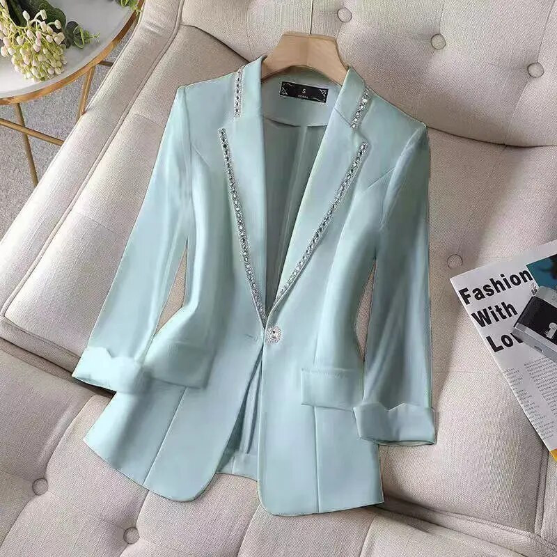 Rhinestone White Coat Long Casual Blazers Korean Jacket για Γυναικεία Πολυτελή Γυναικεία Ρούχα Δωρεάν αποστολή Άδεια αποστολής 2023 Blazer