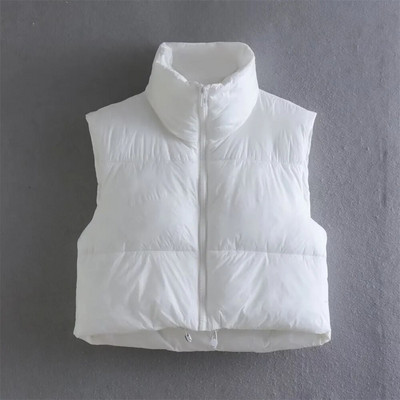 PB&ZA 2023. Nova ženska puhasta jakna za jesen i zimu, prsluk s patentnim zatvaračem, samostojeći ovratnik, višebojna kratka topla jakna