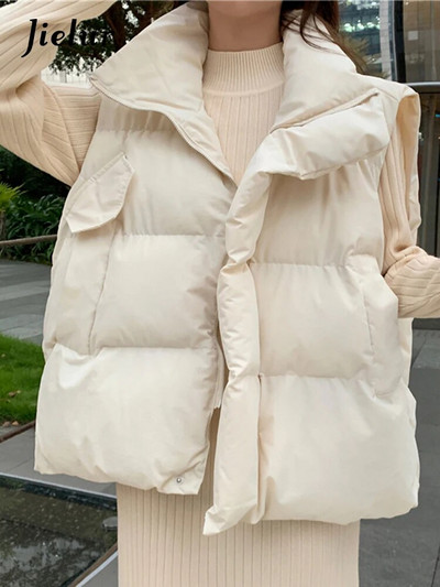 Jielur Pure Color lahtine naiste vest šikk tõmblukuga üherealine lihtne kontori naiste vabaaja talv valge must hall naiste vest