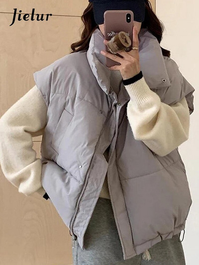 Jielur Pure Color lahtine naiste vest šikk tõmblukuga üherealine lihtne kontori naiste vabaaja talv valge must hall naiste vest