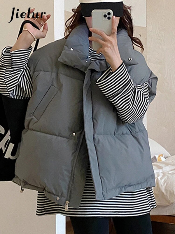 Jielur Pure Color lahtine naiste vest šikk tõmblukuga üherealine lihtne kontori naiste vabaaja talv valge must hall naiste vest