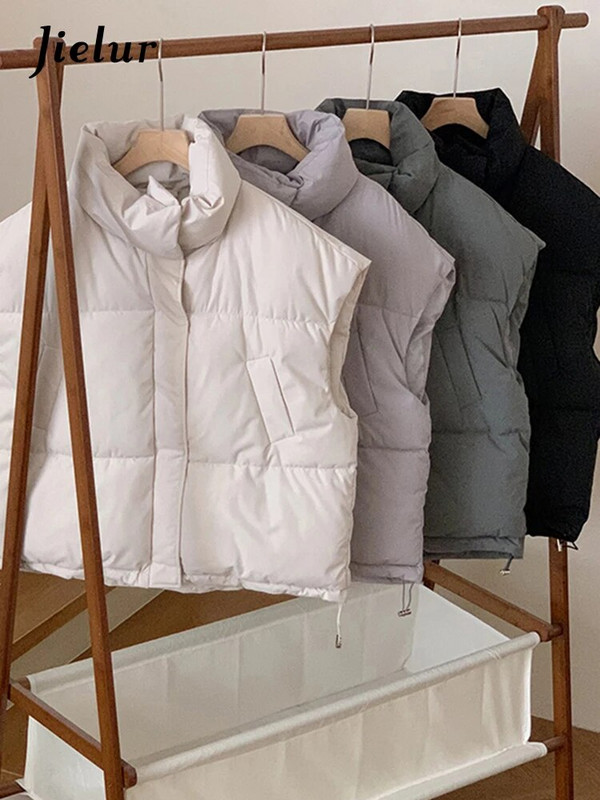 Jielur Pure Color lahtine naiste vest šikk tõmblukuga üherealine lihtne kontori naiste vabaaja talv valge must hall naiste vest