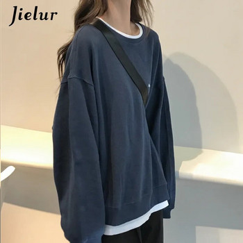 Jielur New Kpop Letter Hoody Модни корейски тънки шикозни дамски суичъри Готини тъмносини сиви суичъри с качулка за жени M-XXL