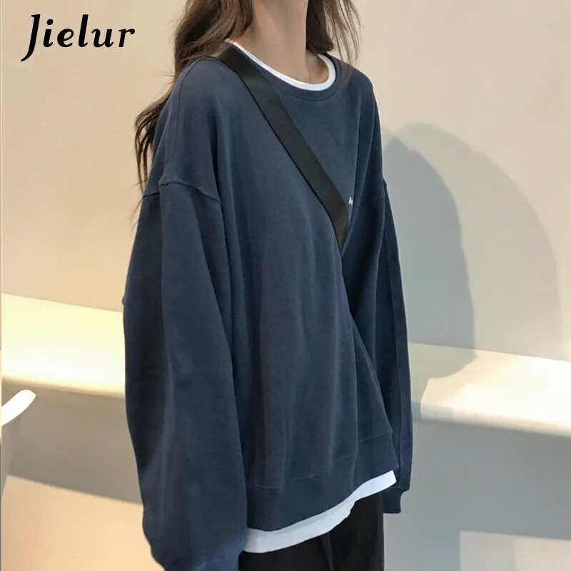 Jielur New Kpop Letter Hoody Fashion Korea õhukesed šikid naiste kampsunid Lahedad tumesinised hallid naiste pusad M-XXL