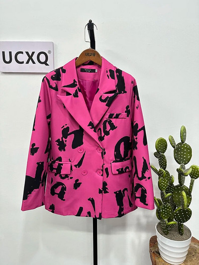 UCXQ raidėmis marginti švarkai, moteriški raišteliai, palaidi ilgomis rankovėmis, rožiniai kostiumai, paltai, gatvės apranga, 2023 m. rudens bolero moteriška striukė 23XF358