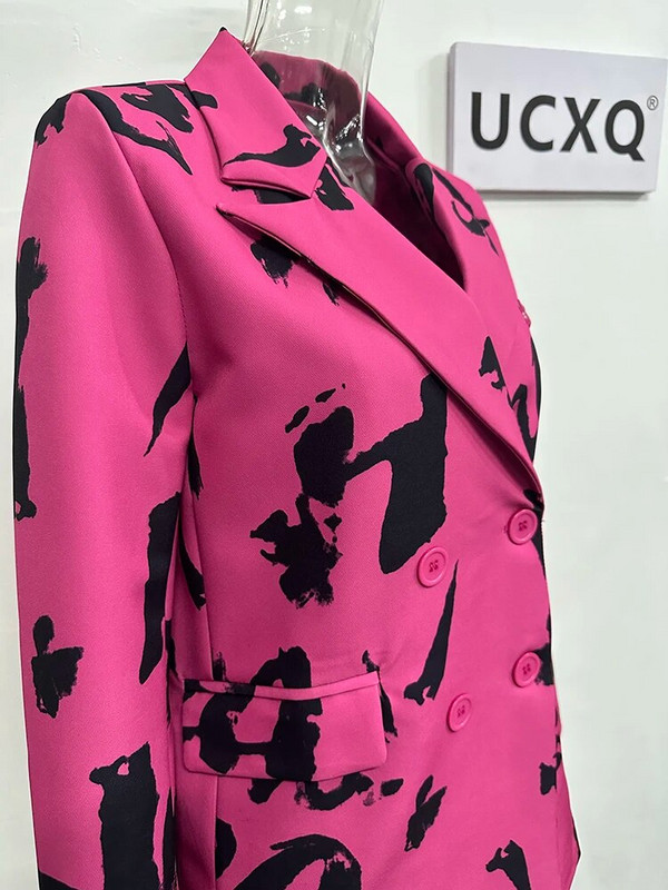UCXQ raidėmis marginti švarkai, moteriški raišteliai, palaidi ilgomis rankovėmis, rožiniai kostiumai, paltai, gatvės apranga, 2023 m. rudens bolero moteriška striukė 23XF358