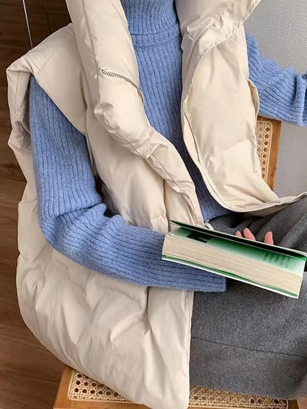 Sügistalvine naiste vabaaja lahtine paks jakk Mantel, kaelus, tõmblukk, tugev soe vestmantel naiste puhvis joped 2023