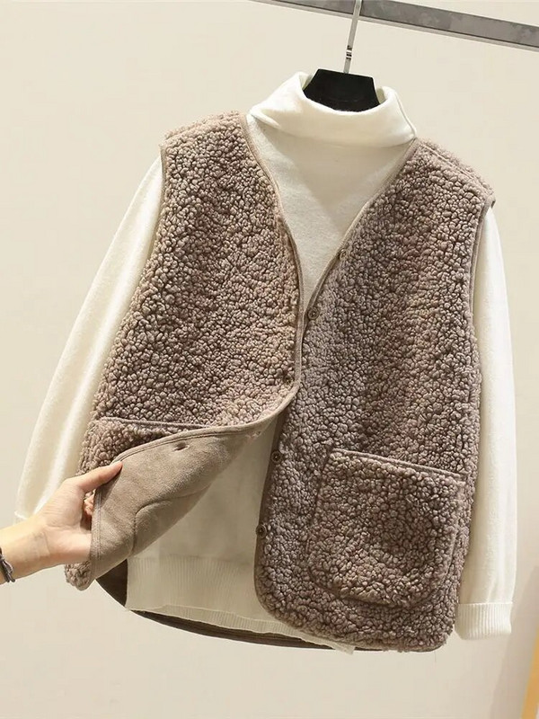 Κορεατικά νέα γιλέκα 2022 Άνοιξη φθινοπωρινό γιλέκο Γυναικείο γιλέκο Χειμώνα Ζεστό χοντρό φλις γιλέκα Γυναικείο αμάνικο μπουφάν Γυναικείο γιλέκο