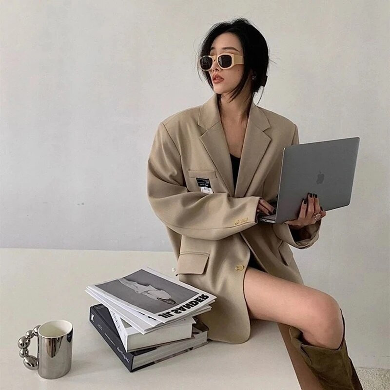 MEXZT bleiserid naiste elegantsed soliidsed kostüümid jakid Korea kontori naiste lihtsad üherealised lahtised vabaaja mantlid, top Uus