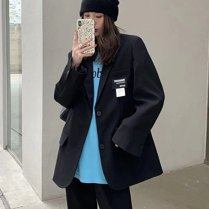 MEXZT bleiserid naiste elegantsed soliidsed kostüümid jakid Korea kontori naiste lihtsad üherealised lahtised vabaaja mantlid, top Uus