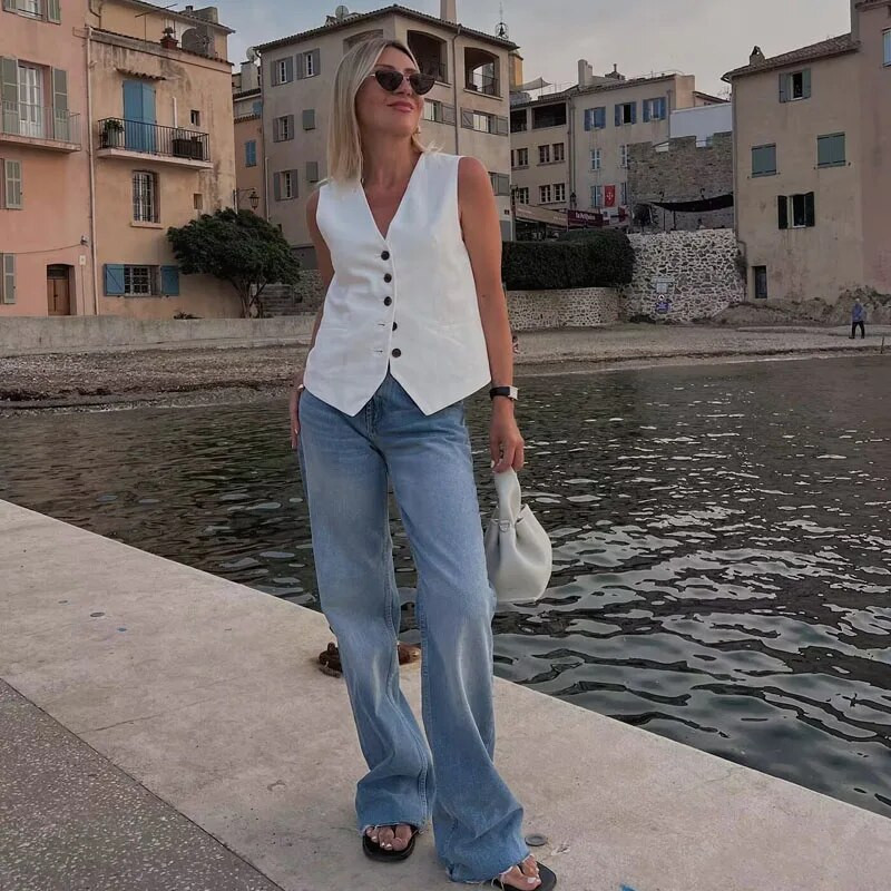 TRAF Γυναικείο γιλέκο φθινοπωρινό Μόδα αμάνικο μπουφάν 2023 Γυναικείο λαιμόκοψη V Working Korea Γυναικείο γιλέκο Νέο σε εξωτερικά ρούχα