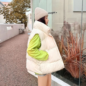 Νέο χειμερινό βαμβακερό γιλέκο Γυναικείο ζεστό παλτό με φερμουάρ γιακά με φερμουάρ Αμάνικο παλτό Φαρδύ με κορδόνι γιλέκο γιλέκο