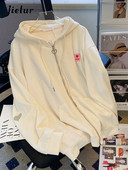 Jielur Uus Tikitud kapuutsiga Korea dressipluus Naiste kampsun Sügis õhuke mantel Naiste tõmblukk Aprikoos Hoodid Tänavarõivad M-XL