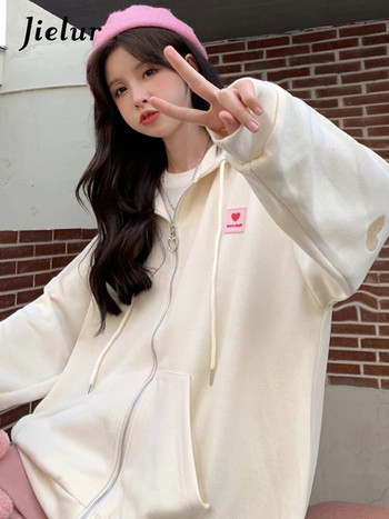 Jielur Νέα Κορεάτικη φούτερ με κεντημένη κουκούλα Γυναικεία ζακέτα φθινοπωρινό λεπτό παλτό Γυναικείο φερμουάρ Βερίκοκο Φούτερ Streetwear M-XL