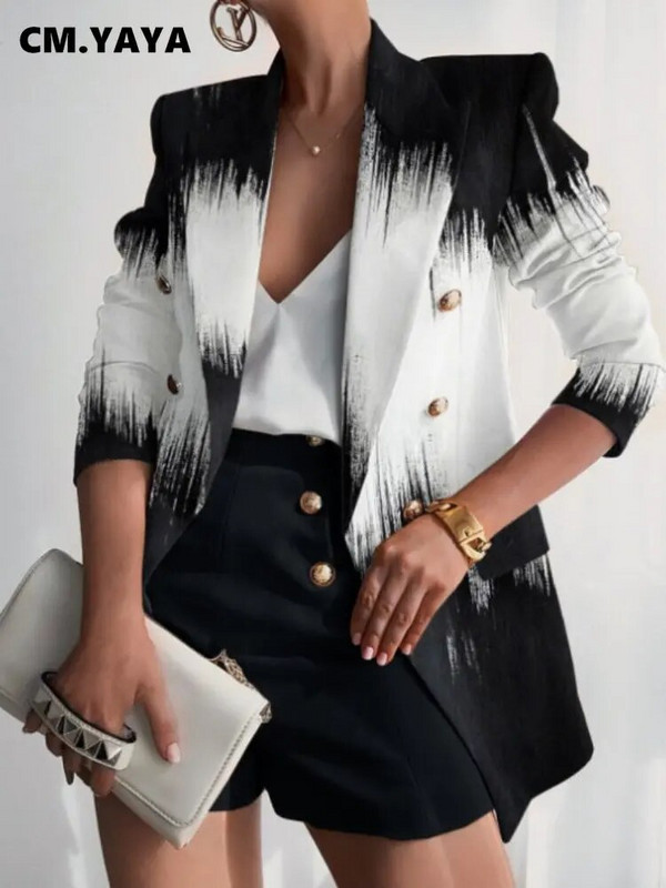 CM.YAYA Streetwear Paisley Butterfly Chiani trükitud kaherealine pikkade varrukatega bleiser naistele 2022. aasta sügistalvised INS-i bleiserid