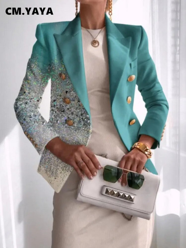 CM.YAYA Streetwear Paisley Butterfly Chiani trükitud kaherealine pikkade varrukatega bleiser naistele 2022. aasta sügistalvised INS-i bleiserid